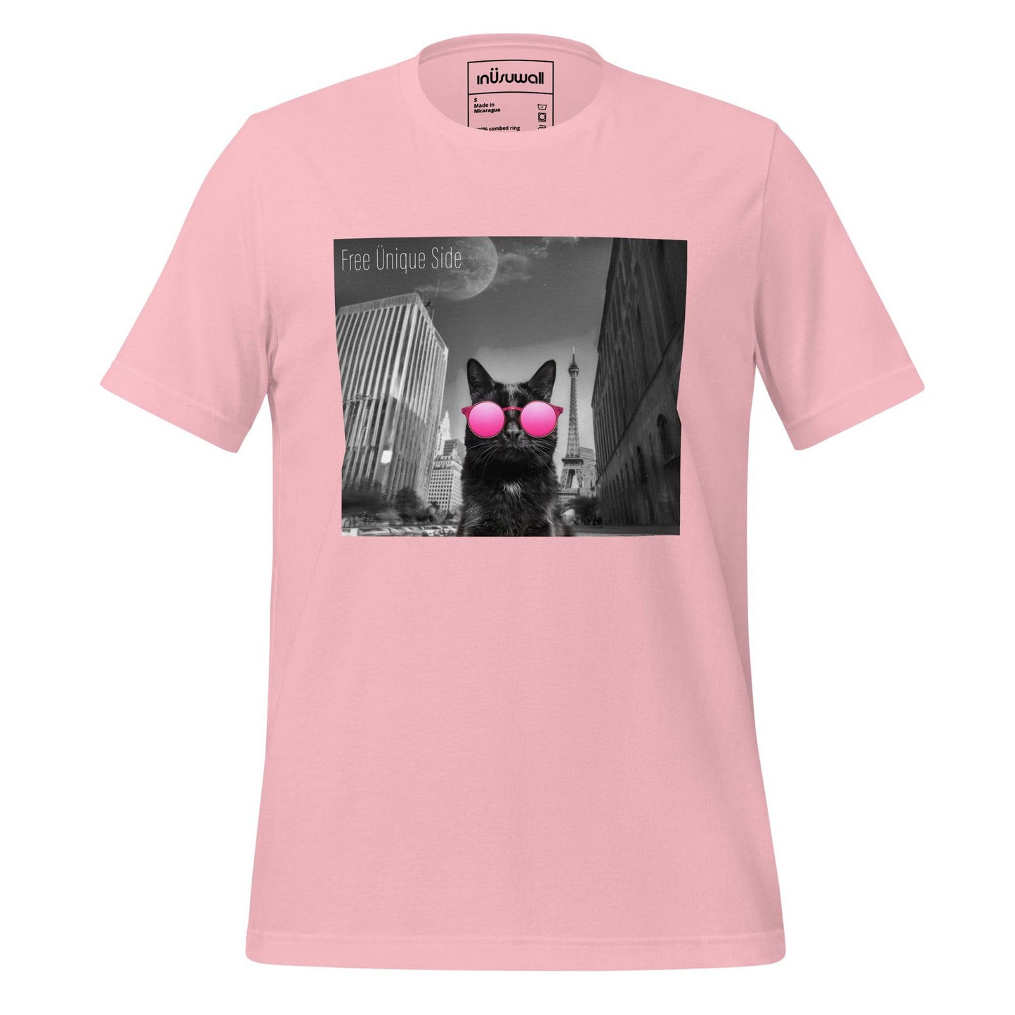 Camiseta unisex | Gato Negro con Gafas de Sol Rosas - inUsuwall